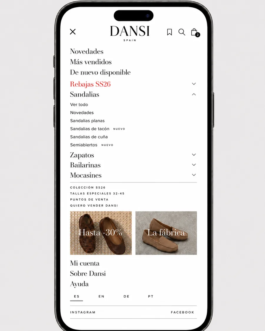 Menú móvil rediseñado de DANSI